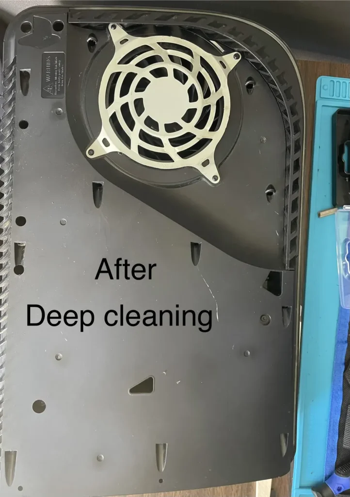 Game console fan housing after a deep cleaning